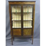 EDWARDIAN LEADED GLASS CHINA DISPLAY CABINET with inlaid garland detail, on tapering supports with