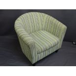 MODERN STRIPE UPHOLSTERED TUB TYPE ARMCHAIR, 72cms H, 81cms W, 52cms seat D