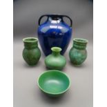 PILKINGTONS LANCASTRIAN, Bourne Denby and other vases and bowls, five items, 23.5cms H the largest