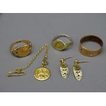 THREE SUNDRY NINE CARAT GOLD SIGNET TYPE RINGS (one being nine carat gold on silver), a nine carat