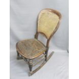 VINTAGE FARMHOUSE ROCKING CHAIR with Bergere canework balloon shaped back, 83.5cms H, 45cms W, 44cms