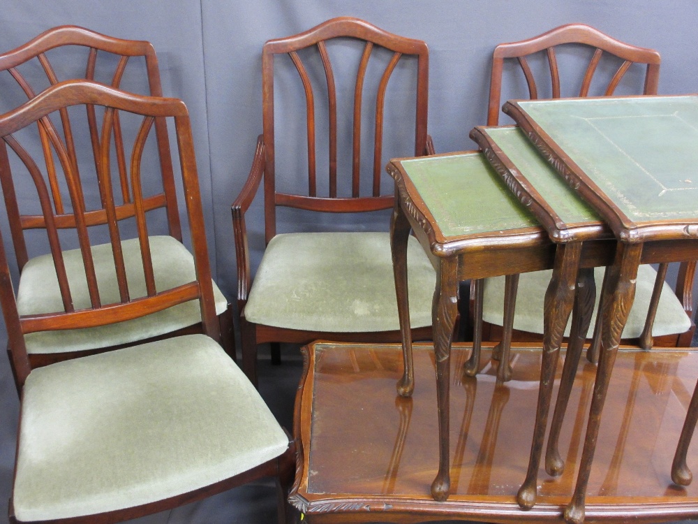 REPRODUCTION MAHOGANY FURNITURE, a parcel to include four side chairs (two plus two), a glass topped