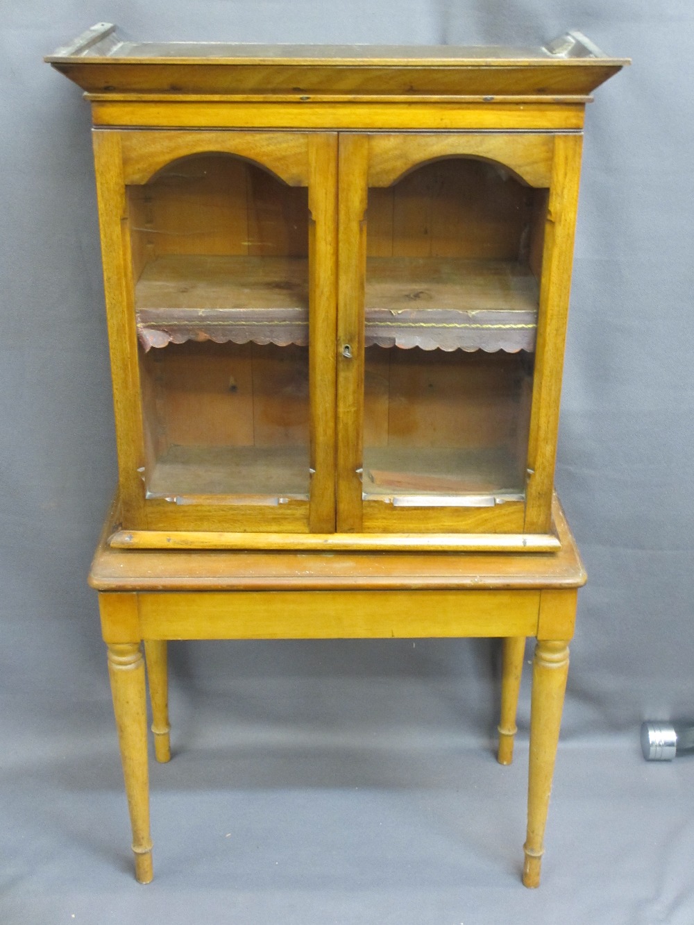 NEAT ANTIQUE TWO DOOR WALL CABINET, 65cms H, 65cms W, 30cms D and a lidded top occasional table,