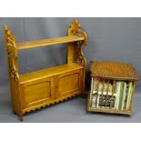 TABLE TOP OAK REVOLVING BOOK STAND & CONTENTS with a circa 1900 oak wall cabinet, 32.5cms H, 34.5cms