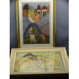 CHRISTA DE KOCK pastel - study of figures gathering crops, 58 x 39cms and OTTO MUELLER mid-century