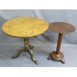 TWO ANTIQUE CIRCULAR TOPPED TABLES to include a mahogany pedestal example on a circular tripod base,