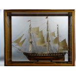 CASED MODEL SHIP - contemporary fully rigged model of the USS Constitution Gun Ship, 80.5cms H,