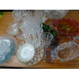 COLOURFUL ART GLASS, cut and other vases and jugs along with other interesting items of moulded