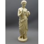 VICTORIAN CAST IRON GARDEN FIGURE OF A MAIDEN holding a lamp, 42cms H