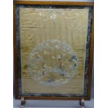 LATE 19th/EARLY 20th CENTURY CHINESE EMBROIDERED SILK PANEL FIRESCREEN, 79cms H, 58.5cms W complete