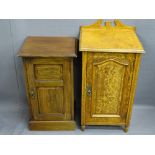 TWO VICTORIAN POT CUPBOARDS including a Pollard oak example with broken pediment railback and single