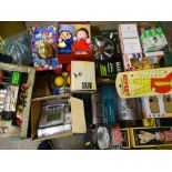 BOXES & UNUSED TOYS & HOUSEHOLD GOODS in three boxes