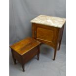 INLAID MAHOGANY WASH STAND with pink marble top and a lidded mahogany slipper box on turned