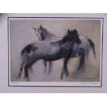 WILLIAM SELWYN coloured limited edition (38/200) print - two ponies, signed in full, 15 x 20cms