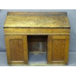 ANTIQUE OAK & PINE KNEEHOLE DESK, the interior with drawers and pigeonholes, 92.5cms H, 116cms W,