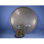 GLASS DOMED ALL BRASS CLOCK and a circular Benares brass tray, no base