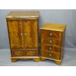 REPRODUCTION MAHOGANY FOUR DRAWER CHEST and a two door entertainment cabinet, 74cms H, 43cms W, 35.