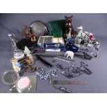 SMALL MIXED ITEMS, a parcel, including silver backed dressing mirror, small animals in various forms