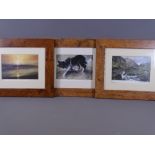 WILLIAM SELWYN three coloured limited edition prints, in matching polished frames - stalking