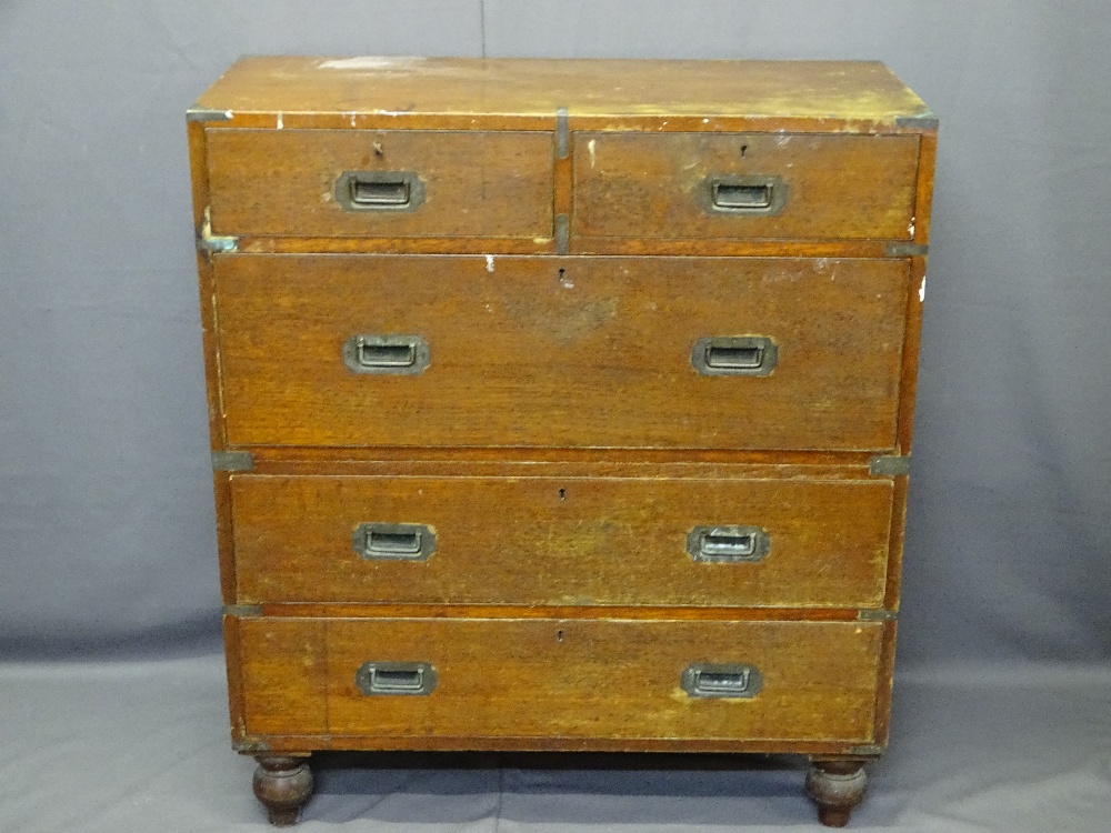 VINTAGE MAHOGANY MILITARY/CAMPAIGN TWO PART STYLE CHEST of two short over three long drawers