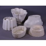 FIVE SHELLEY & OTHER VINTAGE POTTERY JELLY MOULDS