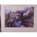 WILLIAM SELWYN coloured limited edition (30/500) print - Welsh Highland steam train leaving