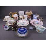 MIXED CHINA - a parcel of mugs, oval Wedgwood Blue Jasper pin dish ETC