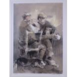 WILLIAM SELWYN coloured limited edition (114/500) print - two seated farmers chatting with resting