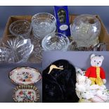 CUT & OTHER GLASS VASES, Victorian cake stand and a quantity of sundae dishes, Ashworth meat platter
