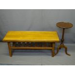 G-PLAN STYLE TEAK COFFEE TABLE and a reproduction mahogany wine table, various measurements