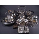 ELECTROPLATE - good box of mixed electroplate including spirit kettle, coffee pot, four piece tea
