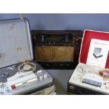 TWO VINTAGE REEL-TO-REEL TAPE RECORDERS and a walnut cased radio