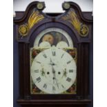 CIRCA 1840 MAHOGANY LONGCASE CLOCK with 14ins moon face dial, marked Lloyd, Wigan, twin weight