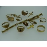 9CT GOLD MIXED JEWELLERY, a quantity, 27grms gross weighable with further unmarked and untested