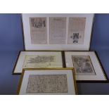 18th CENTURY FRAMED ROAD MAP - 'London to Barnard Castle', 18.5 x 29cms, two further Derbyshire