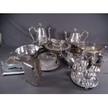 MIXED ELECTROPLATE, a parcel, including a three piece tea service, sardine dish, egg cup set and