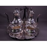FOUR PIECE ELECTROPLATED TEA SERVICE, each piece of oval form with fluted bodies on a non-matching