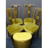 SET OF FOUR INLAID MAHOGANY SALON CHAIRS and a Lloyd loom wicker linen basket