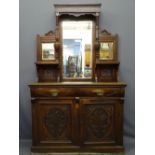 MAHOGANY MIRROR BACKED SIDEBOARD, circa 1910, having a triple mirror top with carved panel detail