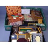 VINTAGE & LATER BOXES, TINS & PHOTOGRAPH FRAMES, an interesting mixture including a boxed sewing