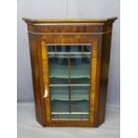 GEORGIAN MAHOGANY WALL HANGING CORNER CUPBOARD, single ten pane glazed door and interior green