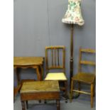 VINTAGE FURNITURE PARCEL to include a mahogany lidded bidet stand, two tier shaped top occasional