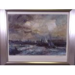 WILLIAM SELWYN coloured limited edition (126/300) print - yachting on the Menai Straits, signed in