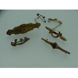 FOUR VICTORIAN BAR BROOCHES, three stamped '9ct', 5.7grms gross