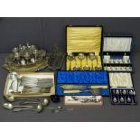 BOXED ELECTROPLATED ITEMS, an egg stand set and sundry unboxed cutlery ETC