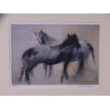 WILLIAM SELWYN coloured limited edition (14/200) print - two ponies, signed in full, 14 x 20cms