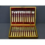 MAHOGANY CASED CANTEEN OF TWELVE BONE HANDLED FISH KNIVES & FORKS