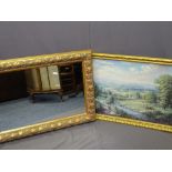 LARGE REPRODUCTION GILT FRAMED WALL MIRROR, 75 x 105.5cms with a similar sized gilt framed print