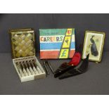 NEEDLEWORK ITEMS - two leather cased quantities of needlework crochet hooks, a pair of plated