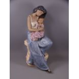 NAO PORCELAIN FIGURINE OF A YOUNG WOMAN & CHILD, matt finish glazes, dated 1992, 39cms H